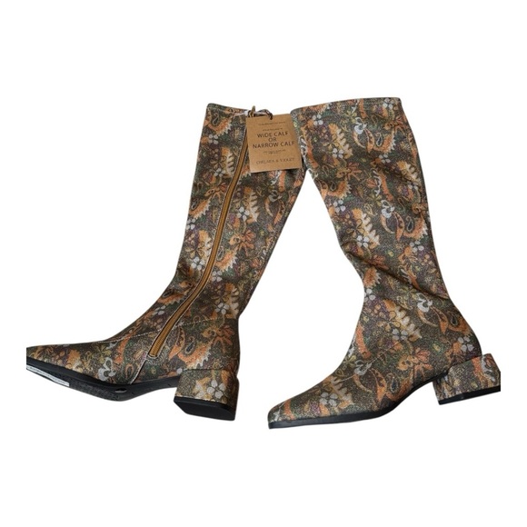 Chelsea & Violet Zayla Green Sparkle Floral Print Tall Boots NEW Retro Groovy 70 - Picture 4 of 14